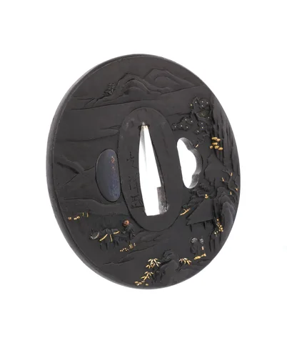 Detalle de Tsuba daishō · Tomoyoshi (Chōshū)