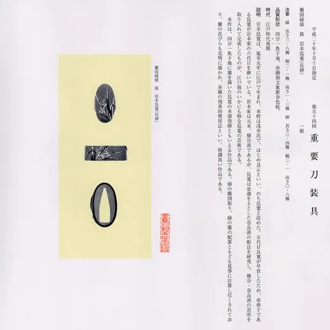 Certificato di Fuchi-kashira · Iwamoto Konkan