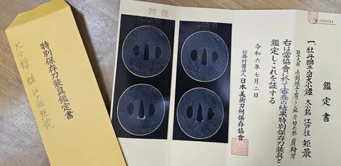 Certificato di Coppia di tsuba daishō · Norichika