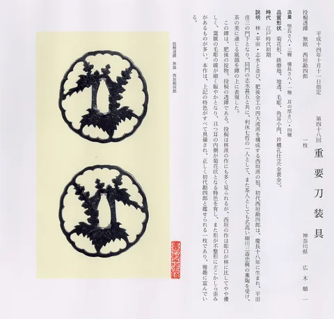 Certificato di Tsuba · Nishigaki Kanshirō