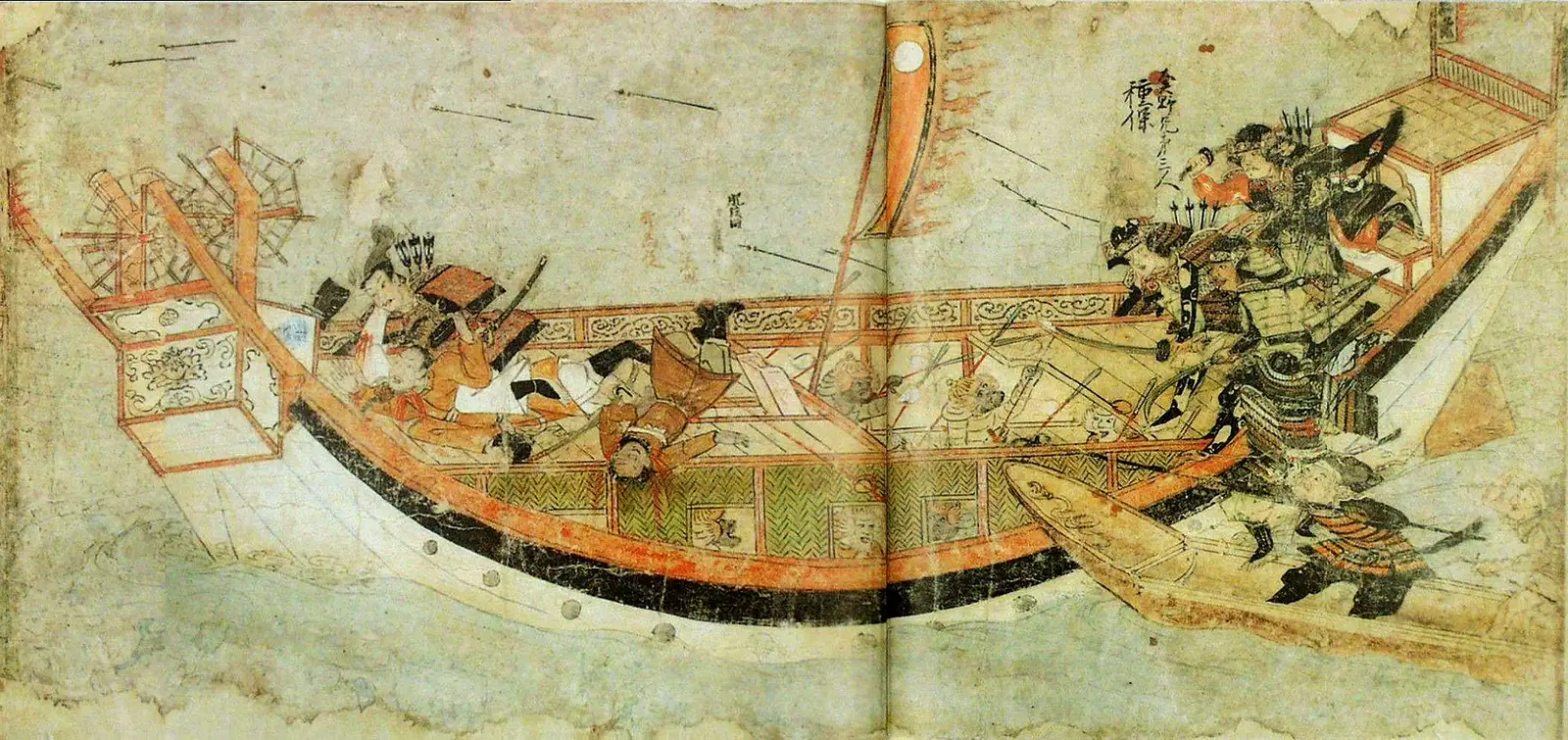 Detalle del rollo pintado Mōko Shūrai Ekotoba, con samuráis japoneses en combate contra guerreros mongoles durante las invasiones de 1274 y 1281.